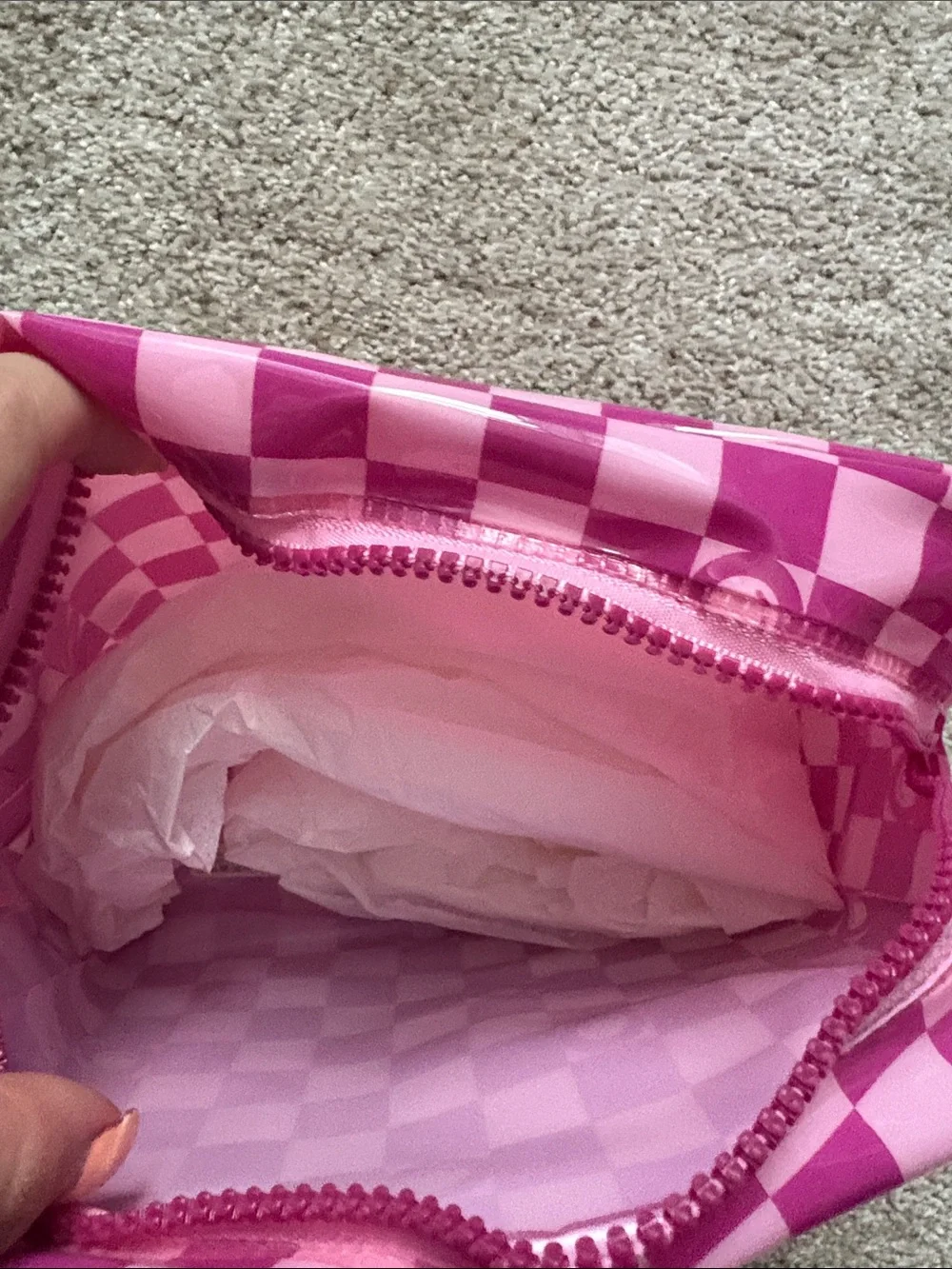 Pink Checker Vinyl Zipper Pouch